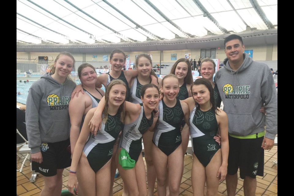Team Prairie sent an under-14 girls water polo team to a Western Canadians event in Calgary. Local competitors included Charlotte Andrist, Josie Andrist, Alex Andrist, Mikayla Hack, Maria Banulius and Abbygael Birnie. Photo submitted.