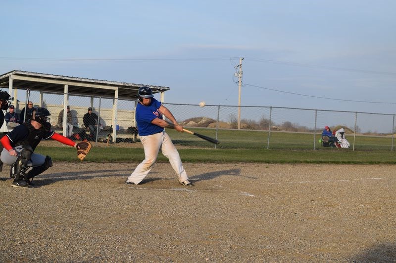 Kholton Shewchuk drove a solid single to the outfield during the Supers home opener on May 12.