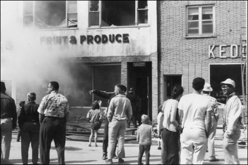 A fire at Fruit and Produce on Main Street in 1959.