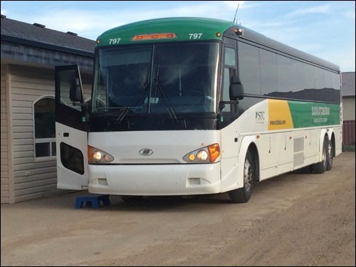 End of an era: Saskatchewan Transportation Company leaves the North Battleford bus depot for the final time at 7:30 p.m. Wednesday, May 31, en route to Meadow Lake. Photos by John Cairns