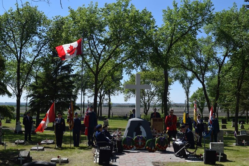 The Kamsack branch of the Royal Canadian Legion led Decoration Day services at the Riverview Cemetery in Kamsack on Sunday when graves of veterans were decorated with Canadian flags and poppies during a service which included the singing of a hymn, the laying of wreaths, the Act of Remembrance and scripture reading and homily by Rev. Kevin Sprong. Participants included a member of the Kamsack RCMP, Kamsack air cadets, Legion members and Keri Lindsay on bagpipes. See photos and read the story of Decoration Day in next week’s issue.