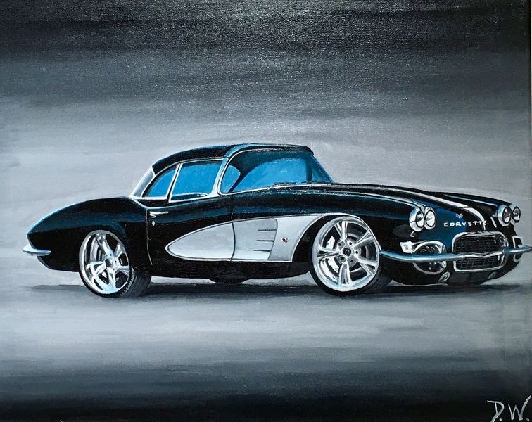 This realistic depiction of a 1962 Corvette by Dustin Wilson of Kamsack is included in the 2017 Landscape and Memory Exhibition at the Godfrey Dean Art Gallery in Yorkton during June