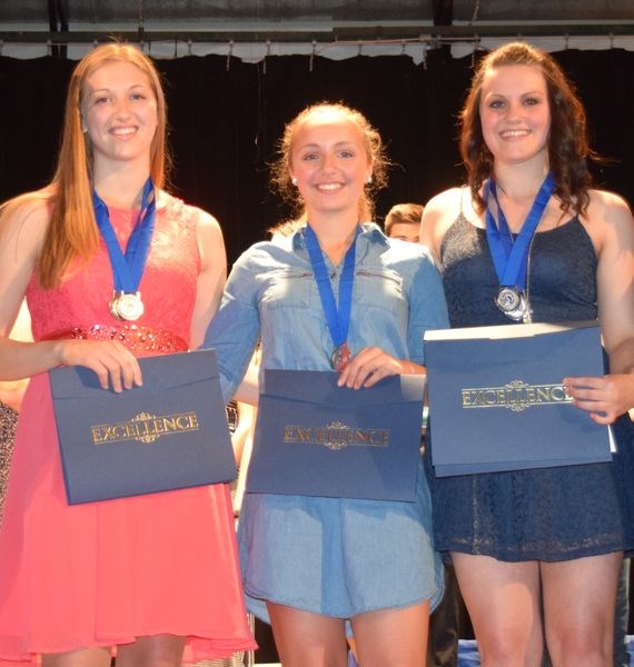 Receiving the Grade 12 general proficiency award, from left, were: Allison Thomsen, Breanna Bland and Mikayla Woloshyn.