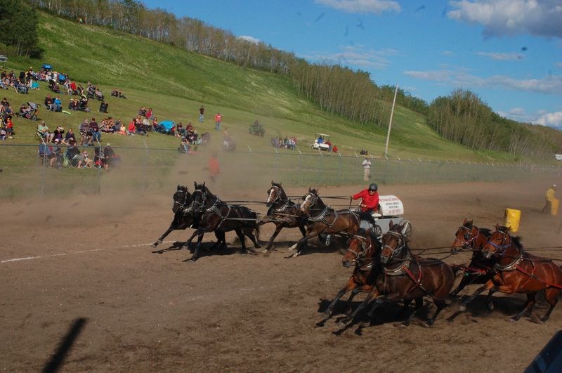 Ray Rooks and Calvin Longman got off to a quick start in the chuckwagon races.