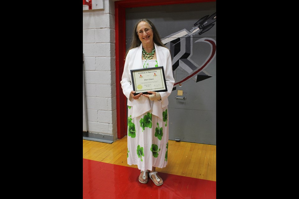 Service award
Cheri Cowan, ACHS teacher of English and drama, received a certificate of appreciation for five years of service for her contribution to the South Central District Athletic Association’s programs and students. Cowan retired at the end of the school year.