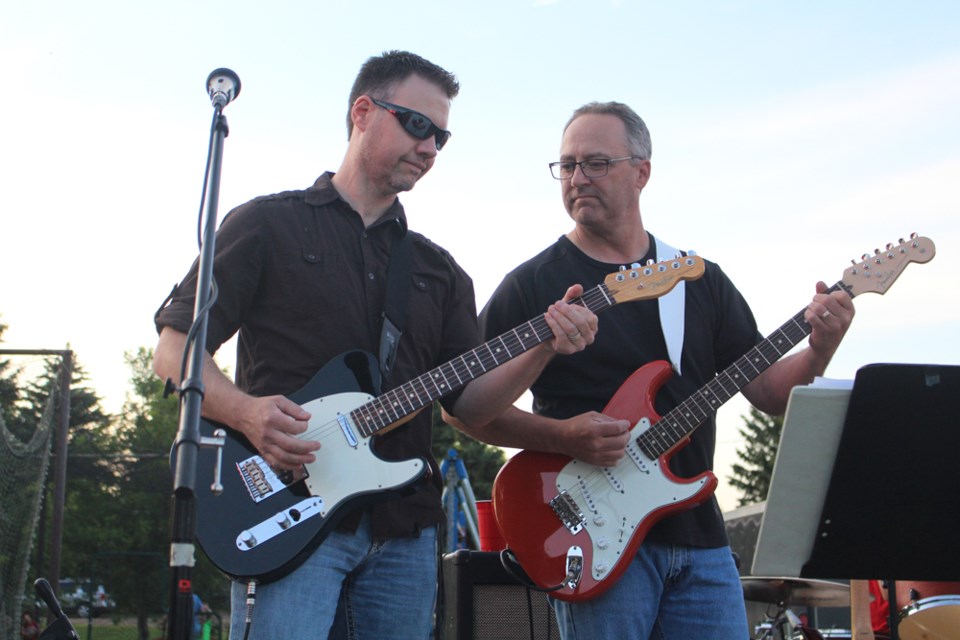 Fourty Ounce Philosophy played a live show at Jubilee Memorial Field on July 1 for the Muenster Canada Day celebration. Pictured (L to R): Derek Kozar, and Dean Hergott. photo by Christopher Lee