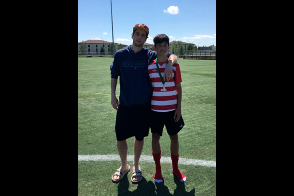 Teijon Abel-Douglas captured the Division 2 Provincial Championship in Saskatoon during the Canada Day long weekend as a member of the Yorkton United FC U14 squad. Pictured (L to R): Teijon Abel-Douglas, and Brayden Abel. photo courtesy of Randy Wittig