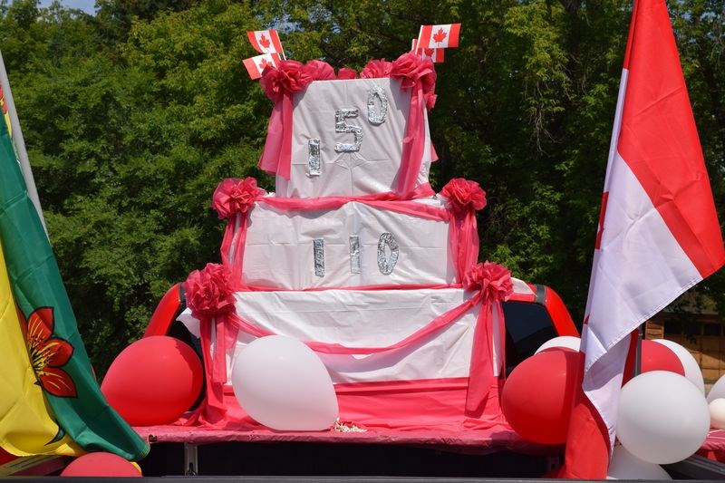 The Buchanan birthday cake float in the parade celebrated Buchanan’s 110th birthday and Canada’s 150th birthday.