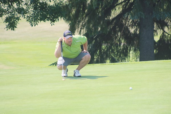 Yorkton local Paul Keys lines up his shot on Monday.