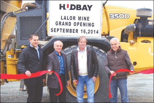 Rob Winton (from left), then head of Hudbay’s Manitoba operations, Dave Chomiak, then the provincial mineral resources minister, G. Wesley Voorheis, then chairman of the Hudbay board of directors, and David Garofalo, then president and CEO of Hudbay officially open up Lalor mine.