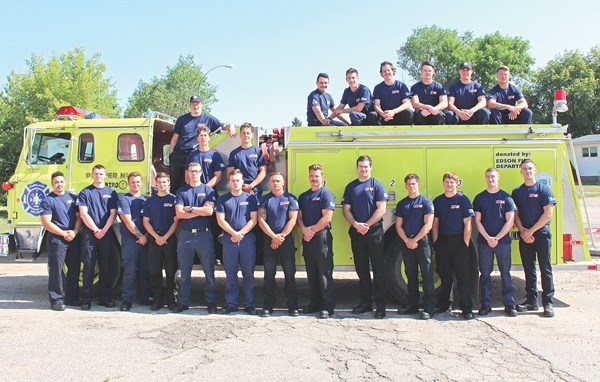 Parkland College welcomed a new group of firefighting recruits July 31 in Melville. Twenty-two students are enrolled in the NFPA 1001 Professional Firefighting program this fall. Until the beginning of November, the students will learn the ins and outs of firefighting at the Melville fire hall and at Parkland College’s Emergency Services Training Site just east of the city. Parkland College offers the only full-time professional firefighting training program in Saskatchewan through a partnership with Lakeland College of Vermilion, AB. Pictured are, On truck (L to R): Cody Straker (Regina), Dane Bonish (Cupar), Josh Forsberg (Regina), Cohen Yano (White City), Josh Beaudry (Lumsden), Brady Gaudet (Redvers), Braydee Prokopchuk (Brandon, MB), Chad Nistor (Regina), Reegis Sanche (Brandon, MB). On ground (L to R): Tyrel Norbeck (White City), Ashton McCarthy (Regina), Brodie Skinner (Canora), Korwin Shewchuk (Buchanan), Bryson Ridgway (Regina), Carter Grebinsky (Regina), Marshall Woods (Regina), Spencer Barrett (Moose Jaw), Lucas McPhee (Regina), Kayle Scherer (Regina), Adam LeBlanc (Domremy), Brandon Thompson (Regina), Denis Weigandt (Regina).