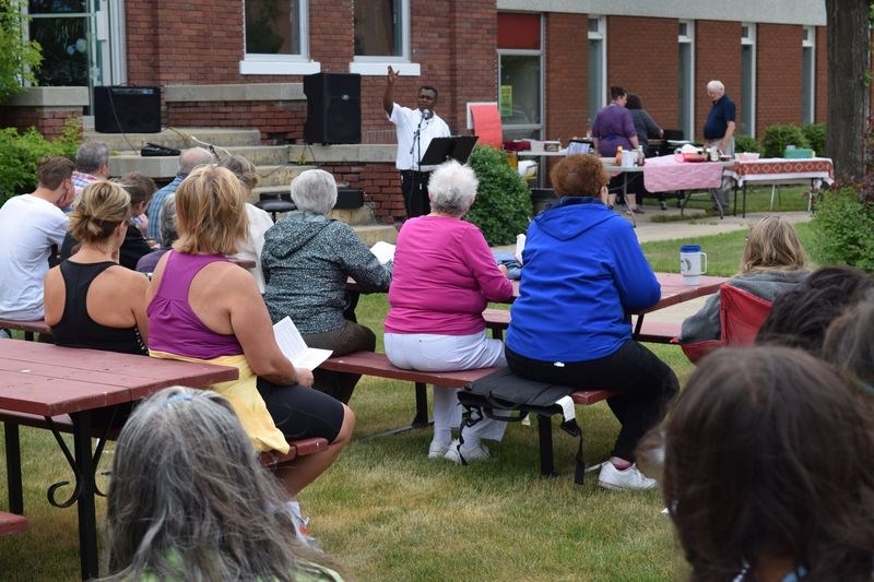 In the meditation at the outdoor community church service on July 16, Rev. Franklin Emereuwa reminded listeners of all the blessings they have to be thankful for as they celebrate Canada 150 in Canora.