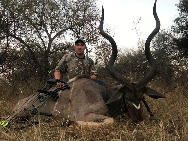 During a July hunting trip in South Africa for the TV program The Real Deal, Calin Bugera of Rhein used his bow to shoot this kudu, which is a species of antelope. The ivory-tipped horns are nearly 56 inches high.