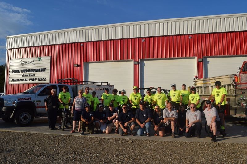 The 11th Old Dog Run, which had cyclists aged at least 55 years biking the distance from Kamsack to Yorkton and back, was held on Saturday with 10 cyclists participating. Upon their return to Kamsack, the cyclists plus their support volunteers stopped at the James Rudd Memorial Fire Hall for a photograph because funds raised this year are to go towards acquiring equipment for the fire department. See more photos and read the story of the Old Dog Run in next week’s issue.