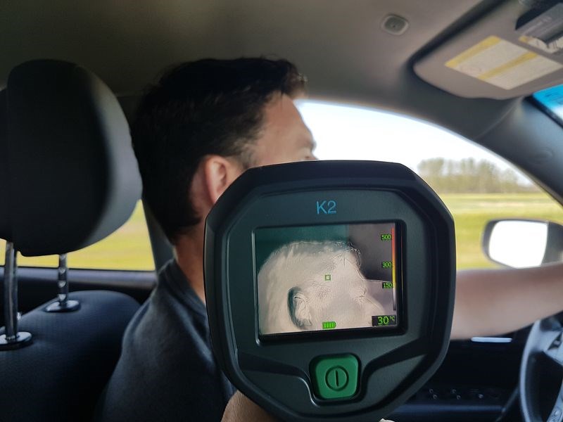 Mike Doogan, Canora chief, demonstrated the usefulness of the new thermal imaging camera. The colour on the camera changes depending on the temperature of what it’s pointed at. It showed grey to white while pointed at Doogan’s head, which are the lowest temperature colours. For higher temperatures such as fires, the colour changes to white and then red as the temperature rises. The temperature reading is in the bottom right hand corner.