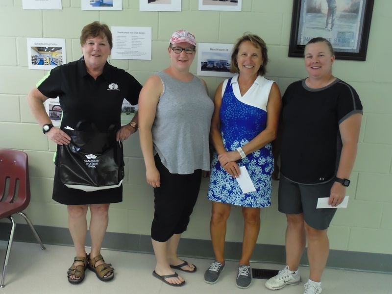 From left, the prize winners in the Canora Ladies Golf Tournament championship flight on August 12 were: Linda Mcfadyen (“hard luck”), Coralee Schoenrock (third), Barb Coleridge (second) and Lisa Mcfadyen (first). Mcfadyen and Coleridge tied for first, and Mcfadyen won in a playoff.