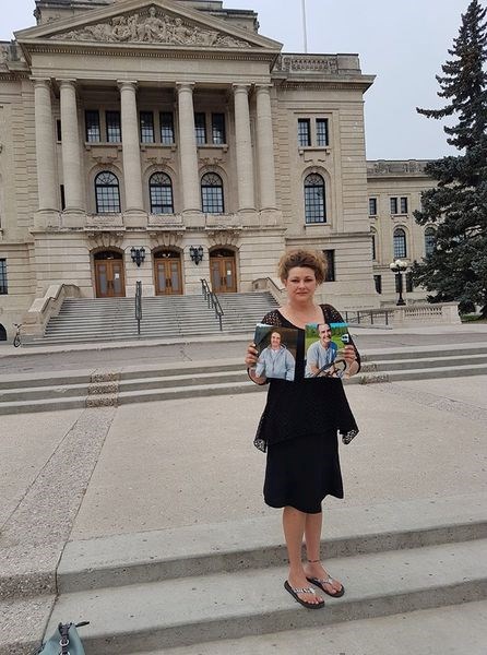 Keri Gardner was photographed on the steps of the Legislature in Regina on August 31.