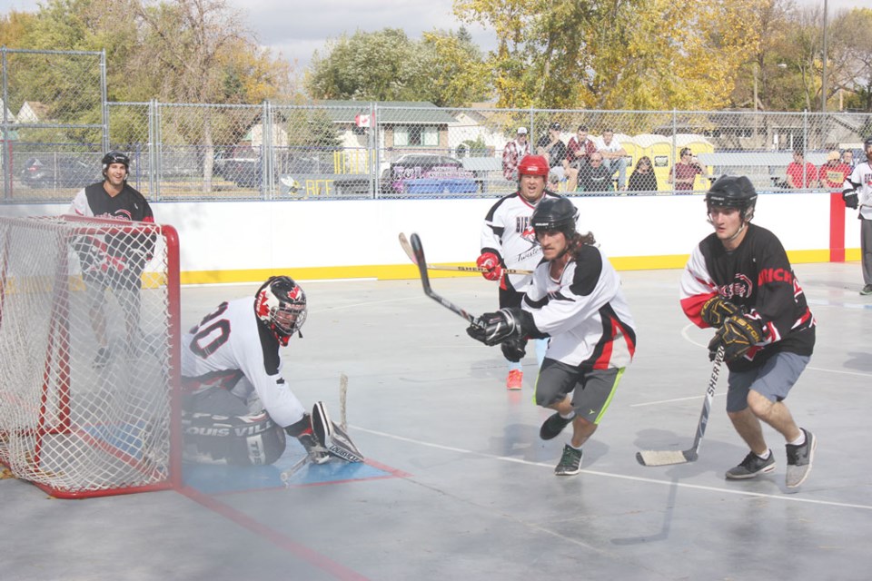 The Jagr Bombs faced the Eclipse during one of the games that was part of the Estevan Kinsmen Club’s inaugural three-on-three ball hockey tournament.