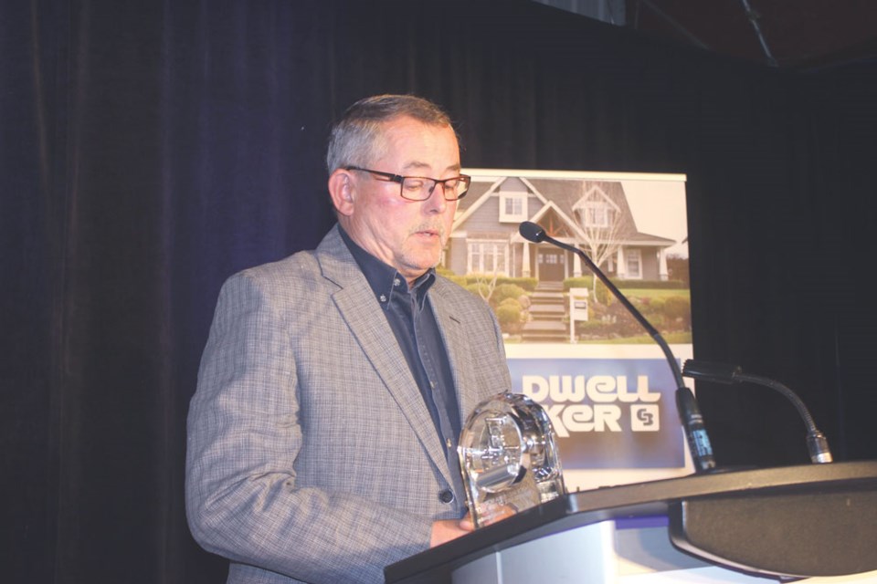 Ed Turnbull gives his acceptance speech after being inducted into the Nick and Verna Morsky Estevan Business Hall of Fame.
