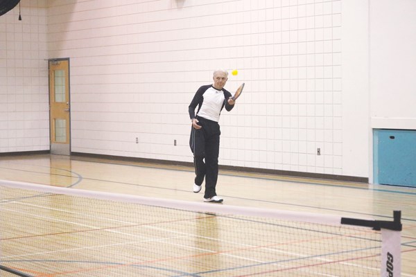 David Weiman shows his pickleball skills in Yorkton last week.