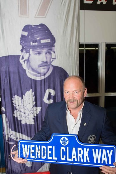 Wendel Clark's Toronto Maple Leafs banner was brought back to his hometown of Kelvington. --Photograph was courtesy of Jennifer Maleschuk Photography
