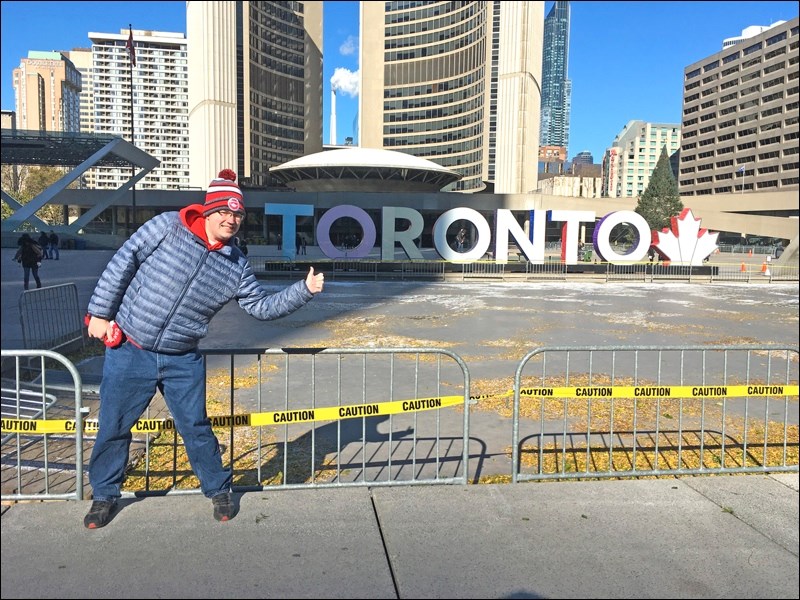 Like any tourist, Lucas made sure to visit the Toronto sign located in Nathan Phillips Square.