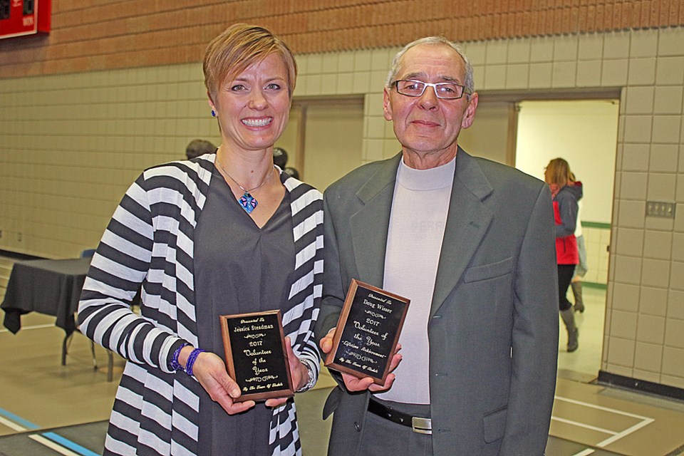 Jessica Steadman was Tisdale’s Volunteer of the Year, while Doug Wisser received a lifetime award for his volunteerism. Both were presented their awards at the Town of Tisdale Appreciation Night Nov. 15. Review Photo/Devan C. Tasa
