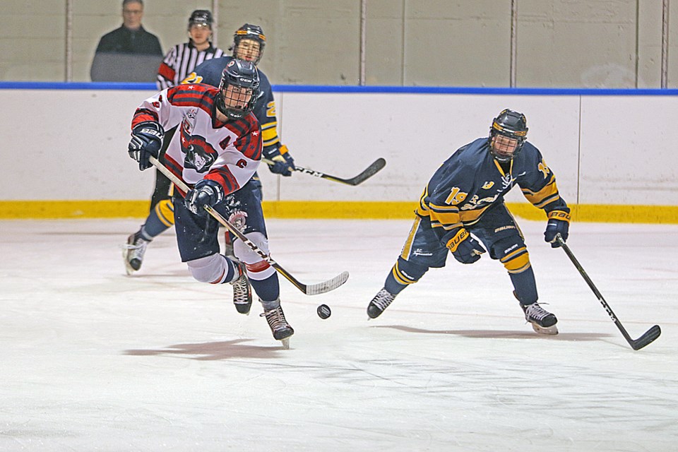 Jordan Dasko shoots the puck during the home game against Swift Current Dec. 2. Review Photo/Devan C. Tasa
