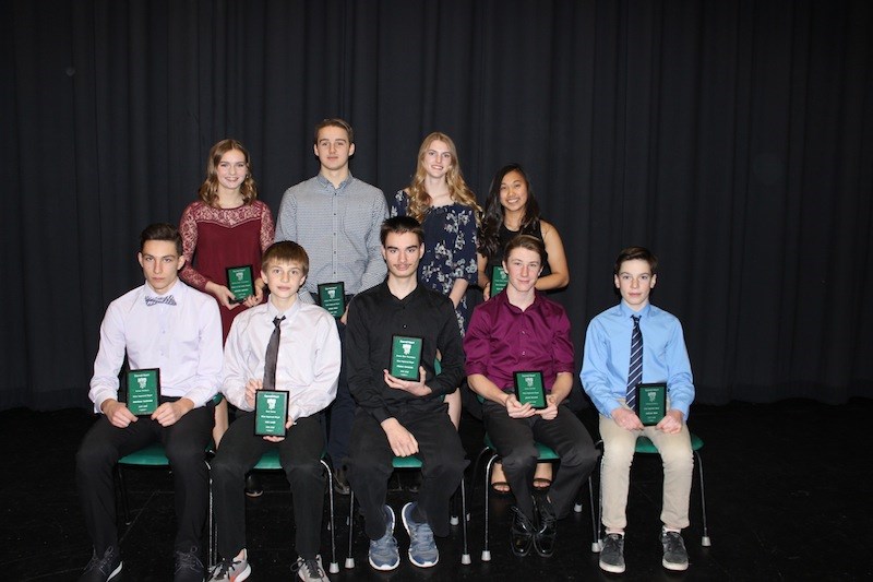 The awards for Most Improved athletes at Sacred Heart High School went to (back row): Katelyn Spilchuk, Ethan Allen, Carley Ostafie, Kyla Causaren, (front row) Matthew Cochrane, Cole Looft, Chance Corcoran and Jaxon McLeod.