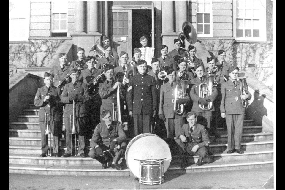 Phil Leibel, second row, far right, with the euphonium, circa 1943.