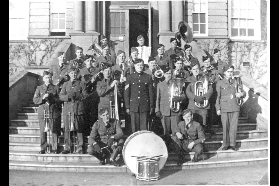 Phil Leibel, second row, far right, with the euphonium, circa 1943.