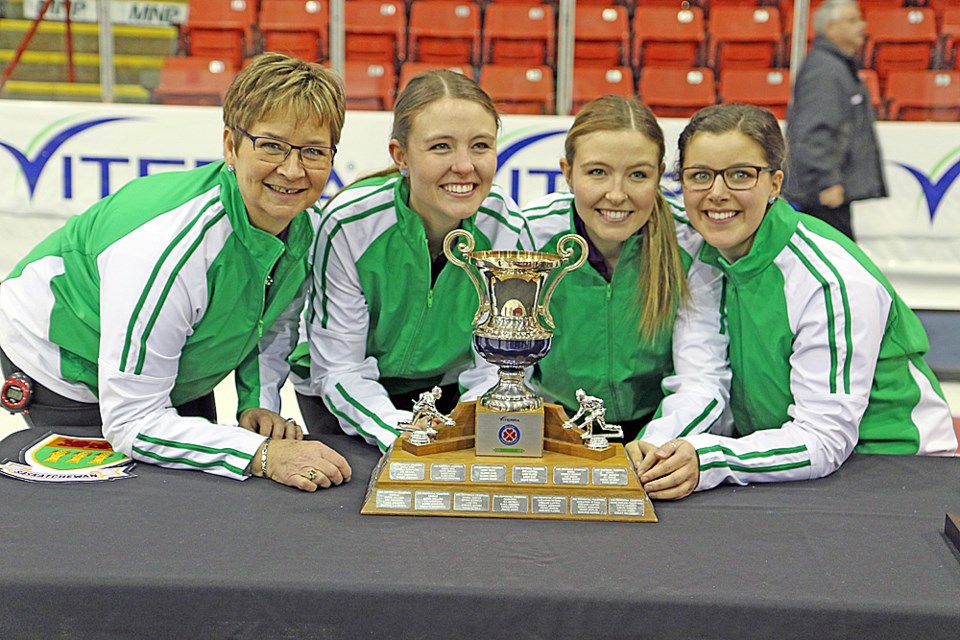 Team S. Anderson, made up of skip Sherry Anderson, lead Karlee Korchinski, second Krista Fesser and third Kourtney Fesser, won the 2018 Viterra Scotties Women’s Provincials. Review Photo/Devan C. Tasa