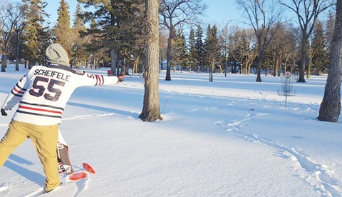 Warmer temperatures on the weekend meant a few diehard disc golfers, including Duncan Andrew of Percival, SK, Josh Gregory of Melville, and Trevor Lyons and Dorian Bush, both of Yorkton, were along those taking advantage of the sunny weekend and the local course.