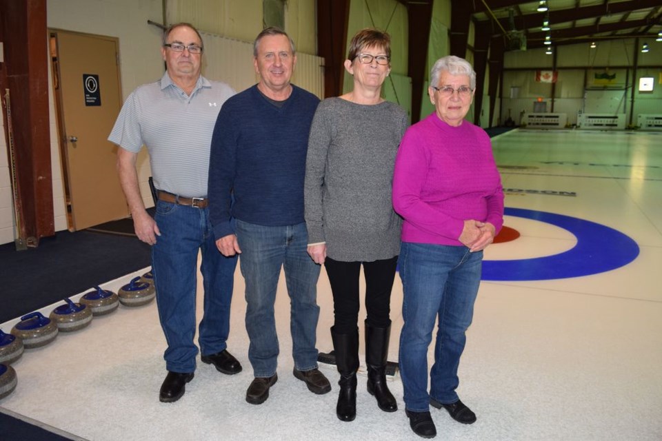 The Ernie Gazdewich rink from Canora took first place in the Canora Senior Bonspiel held from January 15-18. From left, are: Gazdewich (skip), Darryl Stevenson (third), Vickie Stevenson (second) and Natalie Trebick (lead).