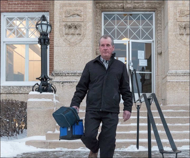 Gerald Stanley on the steps of the courthouse.