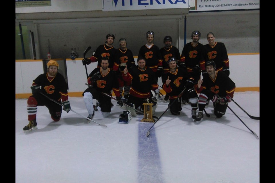 From left, members of the Hashtags, A-side winners, were: (back row) Ryan Coleman, Rollie Wilcox, Ryan Gareau, Tyler Ostoforoff, Riley Newman and Mike Thompson; and (front) Eric Pennell, James Warmington, Jon Gaudry, Casey Mydonick and Jordan Chernoff. Tyler Lorenzo was not available for the photo.