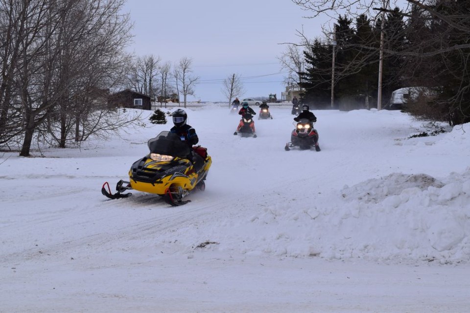 Snowmobile riders stopped in at Canora for a break on February 10 during the Easter Seals Snowarama fundraising ride for Camp Easter Seal at Watrous. Organizers were expecting over 250 riders to take part in the day-long event.