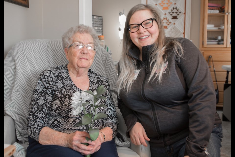 From left, Sarah Harder had a visit from Janelle Luddington at Creighton Lodge.