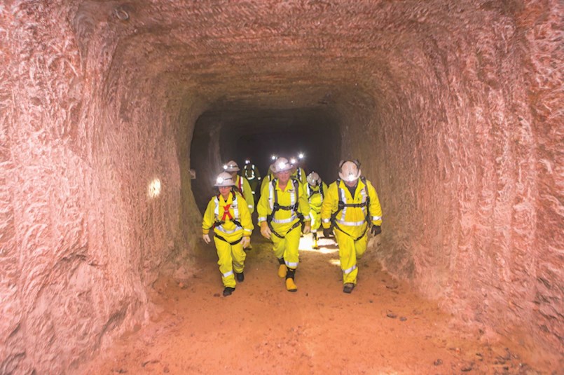 Members of Mosaic’s leadership team cross between the North and South shaft for the first time.