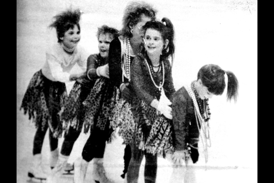 Cyndi Lauper look-a-likes Reagan Brady, Alicia Deschamps, Charlotte Hainstock, Pam Kobelsky and Dawn Righi perform at the Tisdale Ice Carnival in 1988.