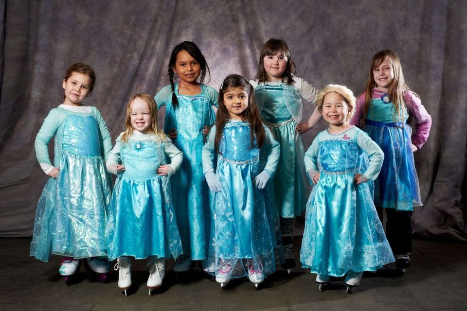 The Canora Figure Skating Club Carnival on March 18 featured the theme A Night at the Movies. From left, skating to Let It Go from the movie Frozen, were: Isabelle Kondratoff, Zoe Lisoway, Shyleena Marsden, Jana Afshari, Kaley Swetleshnoff, Maya Knight and Sage Nehaj. -Photo courtesy of Canora Photography and Framing