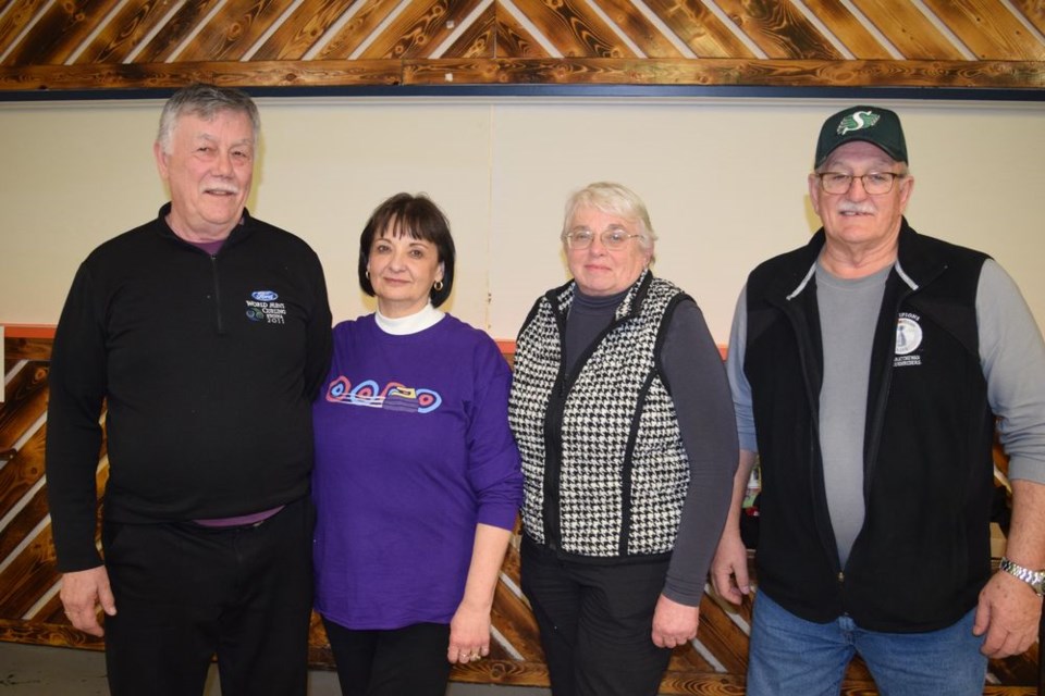 The Ted Kreklewetz rink of Norquay placed first at Kamsack’s Club 55 bonspiel last week. Curling with Kreklewetz, the skip, from left, were: Linda Kreklewetz, third; Lynnette Seversen, second, and Ken Paluck, lead.