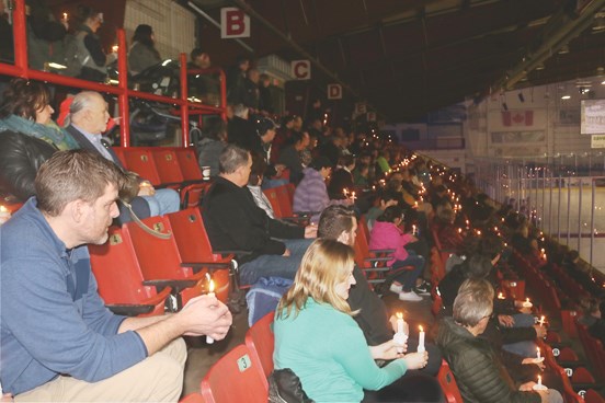 Yorktonites lit candles and filled the Farrell Agencies Arena to pay their respects to the Humboldt Broncos last Sunday. Hundreds attended the vigil to express their grief over the tragedy. Mayor Bob Maloney and members of the Yorkton Terriers shared words of sorrow and faith. Organizer Desiree Campeau expressed her gratitude for the huge attendance. “It blew me away,” she said. An impromptu fundraiser at the vigil collected $925 for Humboldt.