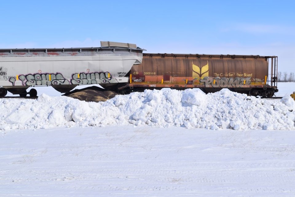 Train collision blocks highway traffic west of Canora