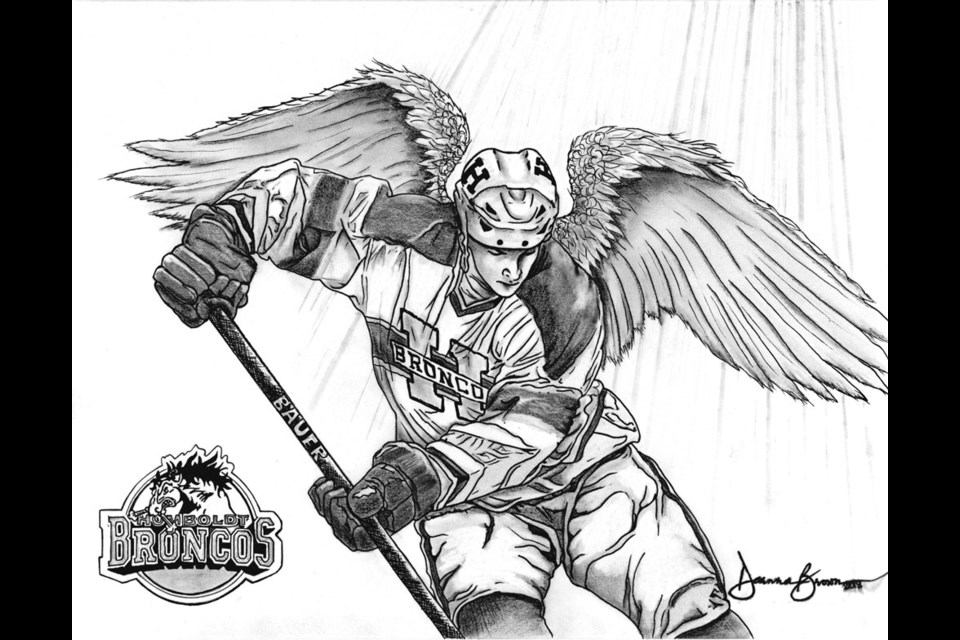 The pencil drawing that Deanna Brown created to honour members of the Humboldt Broncos.