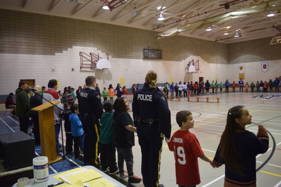 On April 12 students and staff, as well as guests, assembled in the Chief Gabriel Cote Education Complex (CGCEC) gymnasium to honour Humboldt and the Broncos.