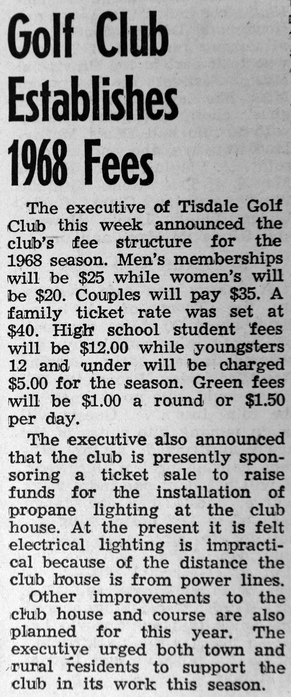 1968 Golf Fees