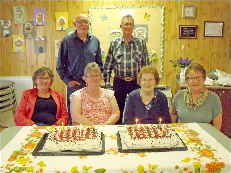 Borden seniors celebrating birthdays in April are: back row - Bob Wardhaugh and Ed Neufeld; seated - Velora Friesen, Mary Thiessen, Ann Brand and Irene Hamp. Photos by Lorraine Olinyk