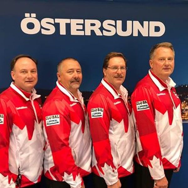 The Senior Men’s World Curling champion team was skipped by Wade White who has connections in Preeceville. White’s brother George was also part of the winning team. From left, were: Wade White, skip; Barry Chwedoruk, third; Dan Holowaychuk, second; George White, lead, and Bill Tschirhart, coach.