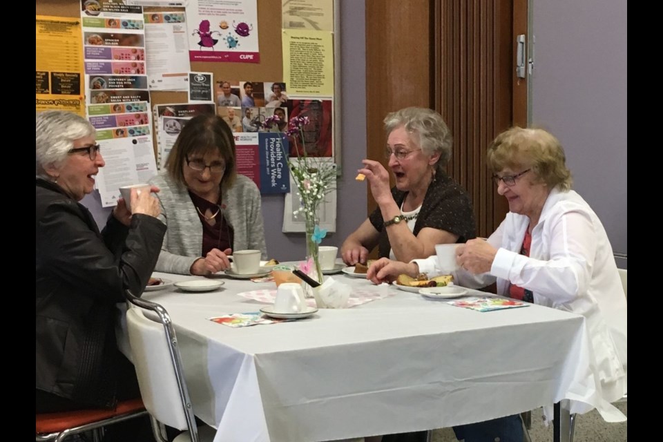 The Canora Hospital auxiliary spring tea was held on May 12 in the Canora Hospital dining room. From left, Joy Stusek, Phyllis Kozun, Eleanor Ludba and Alice German enjoyed the tea and the fellowship.